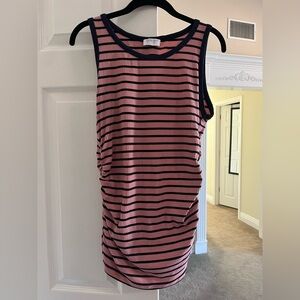 Ivory Gem Pink and Navy Striped Side Scrunch Tank Top